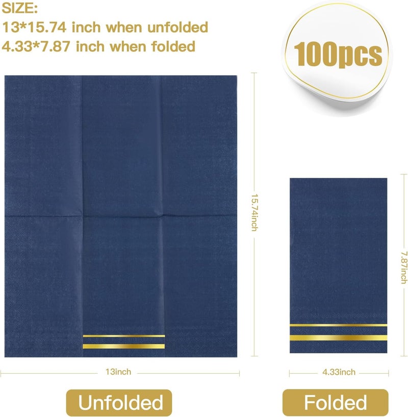 Tamone 100PCS 3-Ply Navy Blue Napkins - Premium Quality Disposable Napkins Soft and Absorbent for Wedding Party Birthday - Image 2